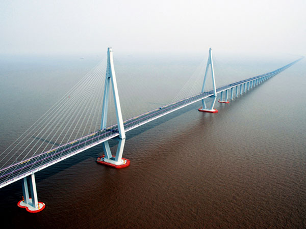 Hangzhou Bay Bridge crossing tidal waters in Zhejiang