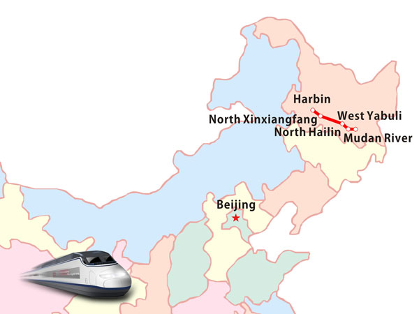 Schematic route map of the Harbin–Mudanjiang high-speed railway via Yabuli Schematic route map of the Harbin–Mudanjiang high-speed railway via Yabuli