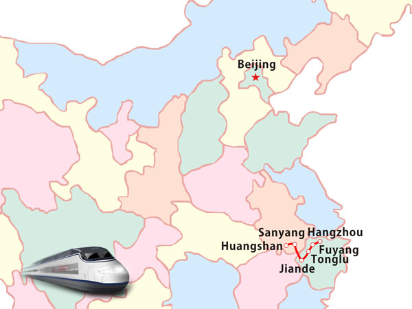 Schematic route map of the Hangzhou–Qiandaohu–Huangshan high-speed railway Schematic route map of the Hangzhou–Qiandaohu–Huangshan high-speed railway