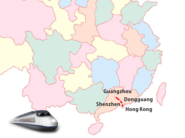 Schematic route map of the Guangzhou–Shenzhen–Hong Kong high-speed railway Schematic route map of the Guangzhou–Shenzhen–Hong Kong high-speed railway