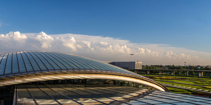 Airport terminal used for international travel between India and China