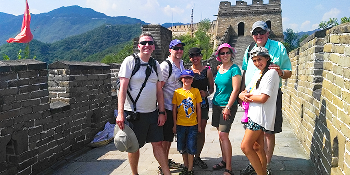 Family visitors walking on a Great Wall section near Beijing Family visitors walking on a Great Wall section near Beijing