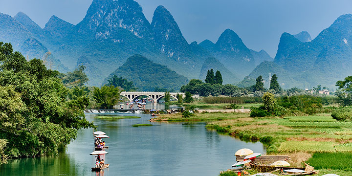 Bamboo rafting on the Yulong River near Yangshuo Bamboo rafting on the Yulong River near Yangshuo