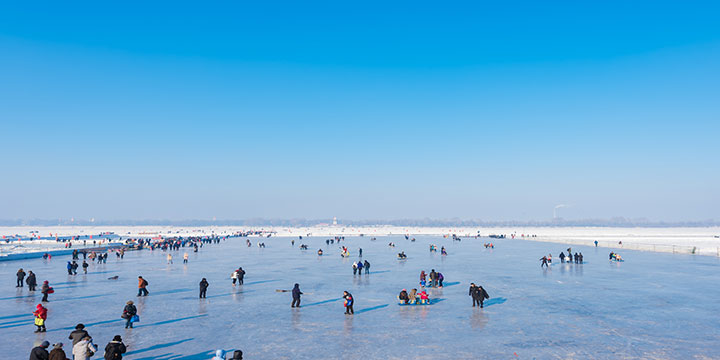 Managed winter activity area beside the frozen Songhua River