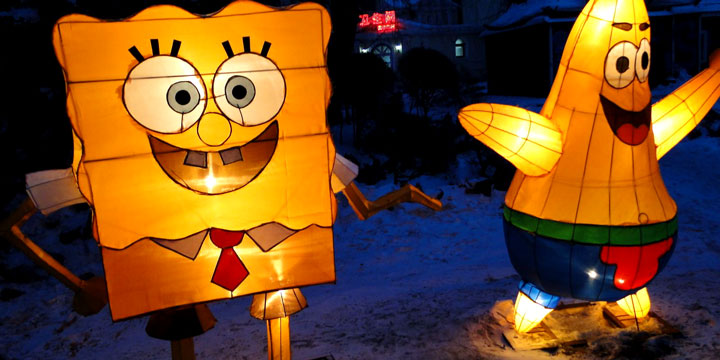 Colorful ice-lantern sculptures at a Harbin winter display Colorful ice-lantern sculptures at a Harbin winter display