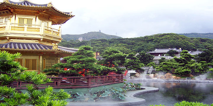 Nan Lian Garden timber pavilion, pond and landscaped grounds Nan Lian Garden timber pavilion, pond and landscaped grounds