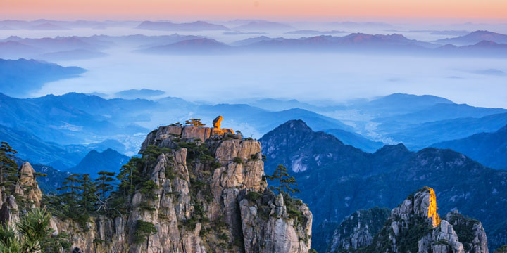 Huangshan mountain landscape near a high-speed rail destination