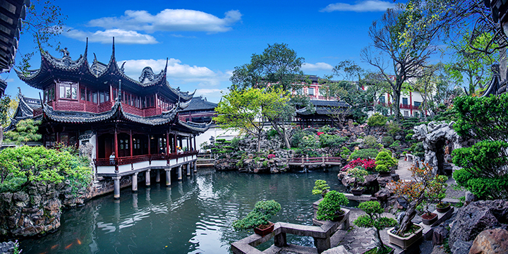 Pavilions, pond and rockeries inside Yuyuan Garden