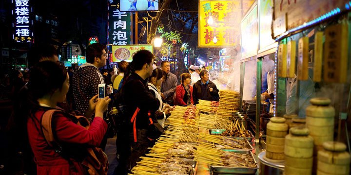 Cooked-food stalls on Muslim Street in Xi’an Cooked-food stalls on Muslim Street in Xi’an