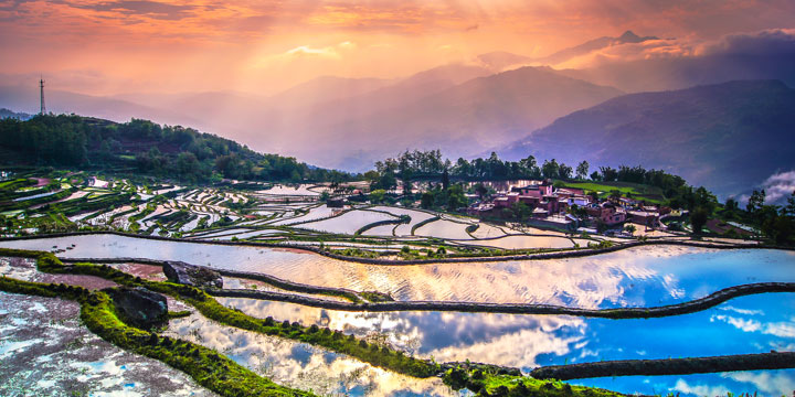 Water-filled Honghe Hani terraces near Yuanyang in Yunnan