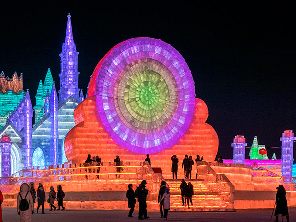 Illuminated ice structures at Harbin Ice and Snow World Illuminated ice structures at Harbin Ice and Snow World