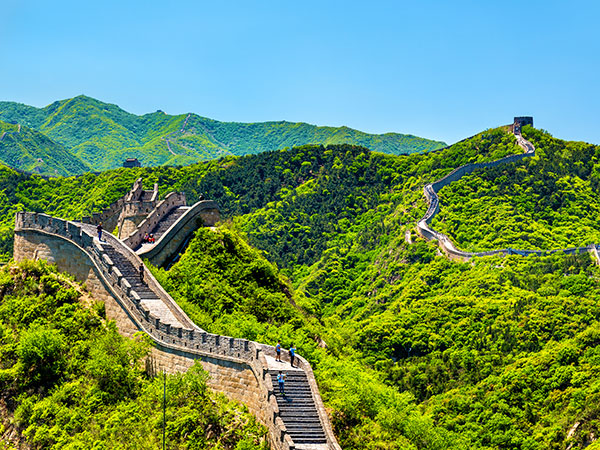 Restored Great Wall watchtowers and mountain terrain near Beijing Restored Great Wall watchtowers and mountain terrain near Beijing