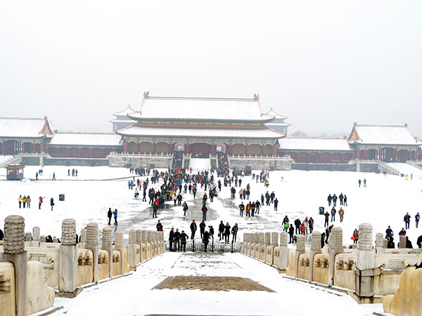 Snow-covered Forbidden City in Beijing during February