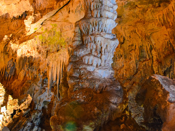 Illuminated formations inside Furong Cave in Chongqing