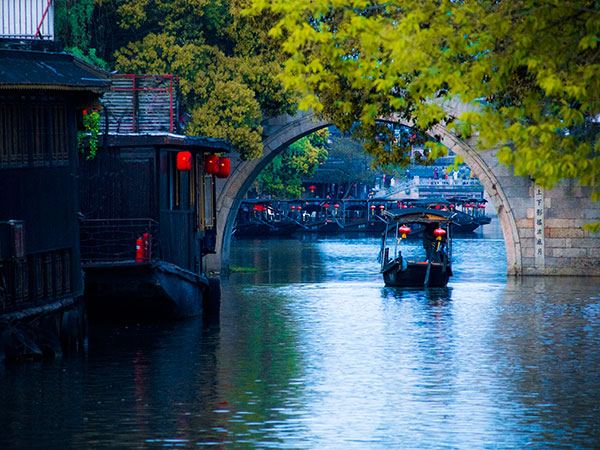 Canal and traditional houses in Xitang during a March visit