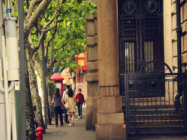 Pedestrians outside bookshops on Fuzhou Road Shanghai Pedestrians outside bookshops on Fuzhou Road Shanghai