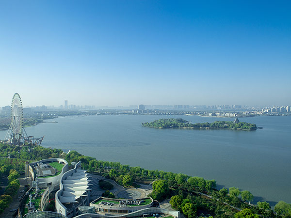 Suzhou skyline and Jinji Lake during a July East China route