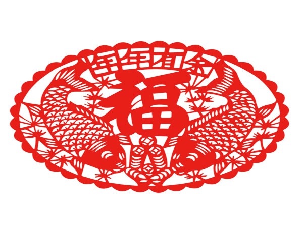 Shaanxi paper-cut with connected red-paper motifs