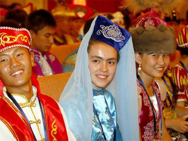 Tatar young people in traditional clothing at a cultural event Tatar young people in traditional clothing at a cultural event