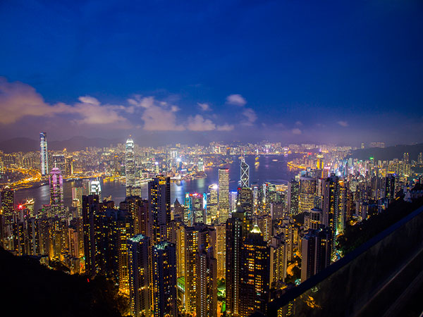 Victoria Harbour skyline in Hong Kong at night