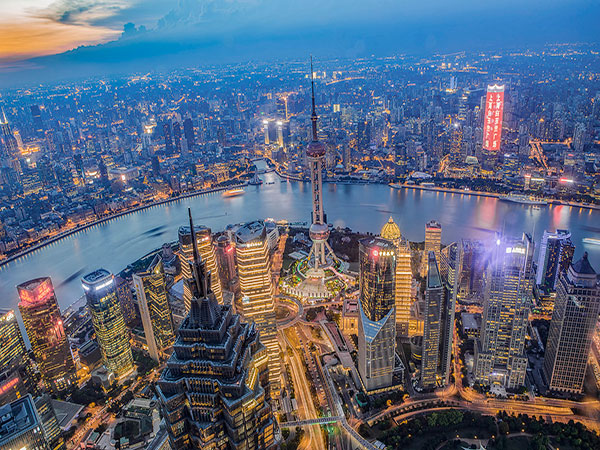 The Bund and Pudong skyline in Shanghai at night