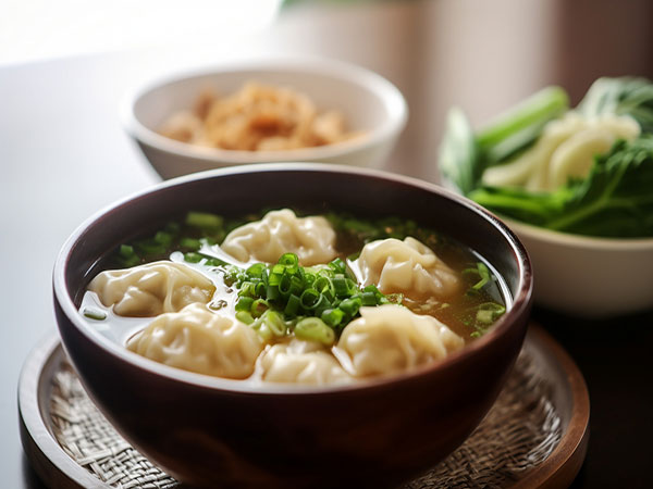 Wontons served in a light broth