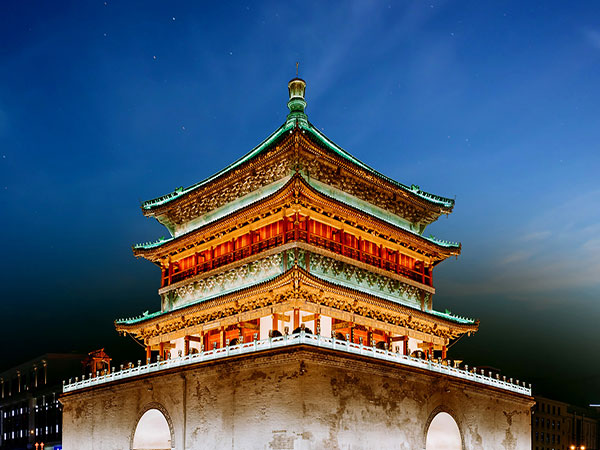 Illuminated Bell Tower in central Xian