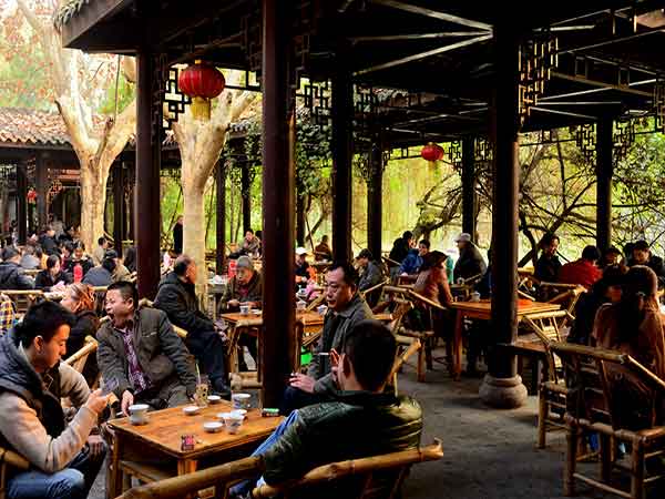 Chengdu teahouse scene illustrating local culture in a first-trip route Chengdu teahouse scene illustrating local culture in a first-trip route