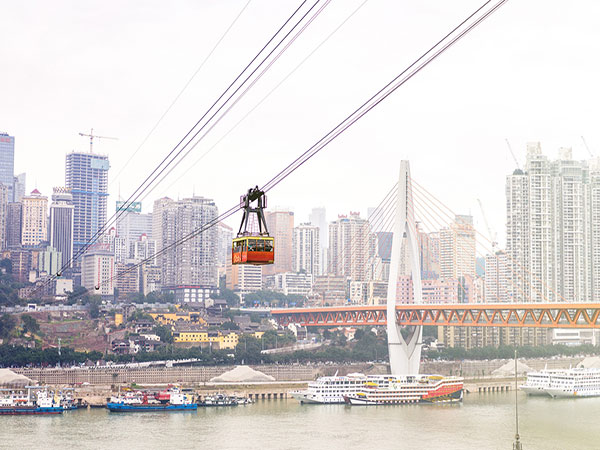 Yangtze River Cableway crossing the river in Chongqing