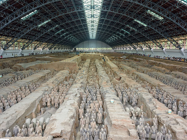Terracotta Warriors displayed inside Pit One near Xi’an