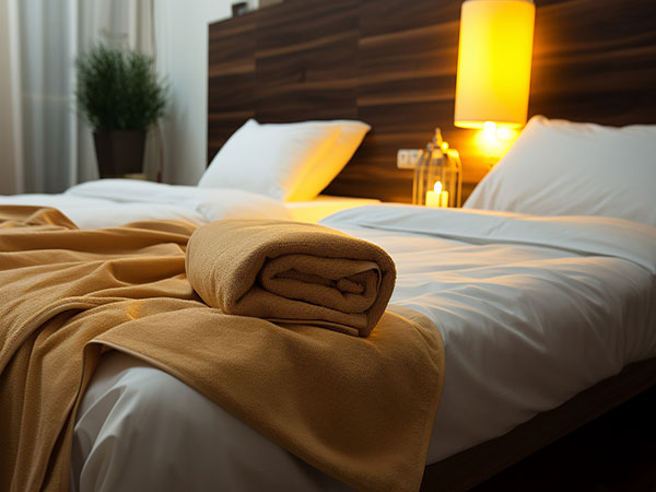 Neatly prepared guest room at a modern hotel in China