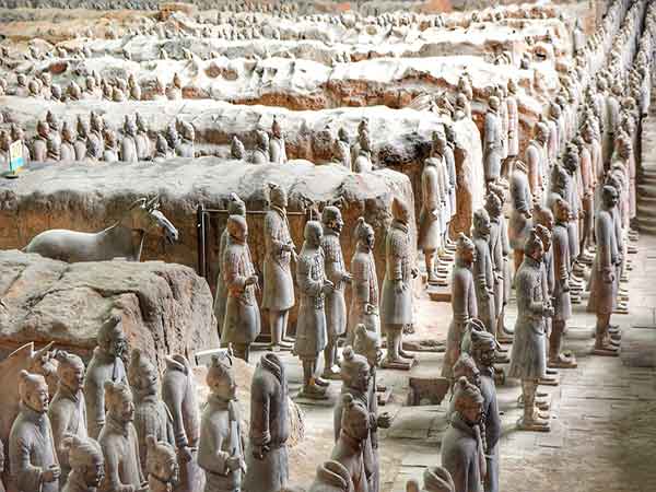 Terracotta warriors arranged in an excavation pit near Xi’an