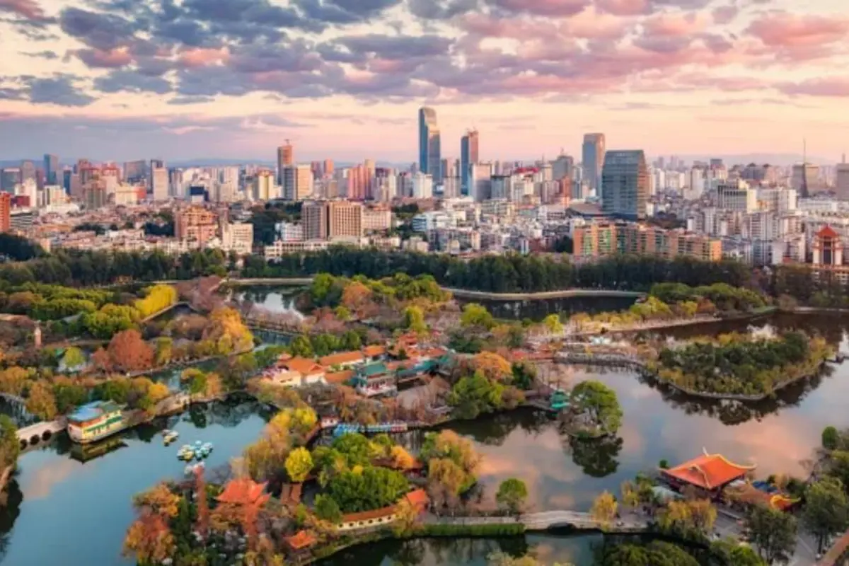 Kunming skyline and lakes in the Spring City of Yunnan