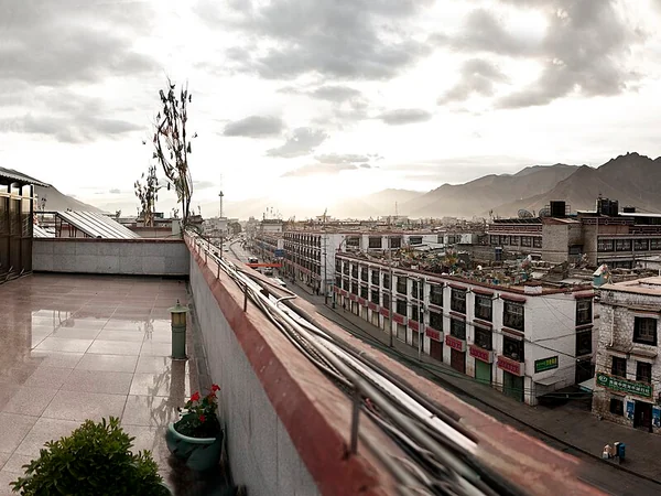 Lhasa city and surrounding plateau valley in Tibet Autonomous Region