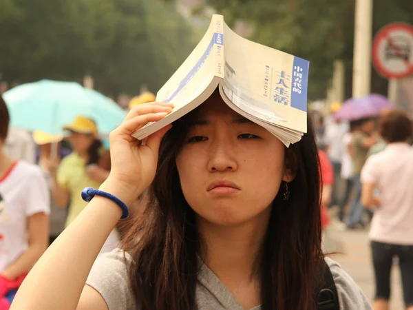 Visitors learning from palace architecture in Beijing