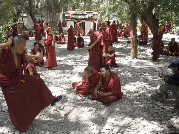 Monks gathered in the debate courtyard at Sera Monastery in Lhasa