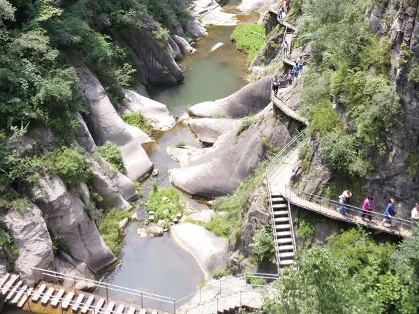 Green cliffs and water in Huguan Taihang Grand Canyon, Shanxi