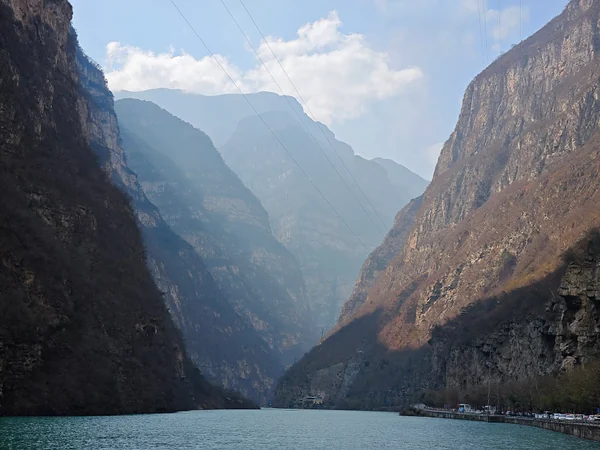 Dadu River corridor beneath cliffs in Jinkou Grand Canyon, Sichuan