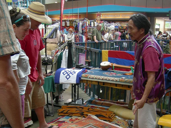 Hand-knotted Tibetan rug in a weaving workshop Hand-knotted Tibetan rug in a weaving workshop