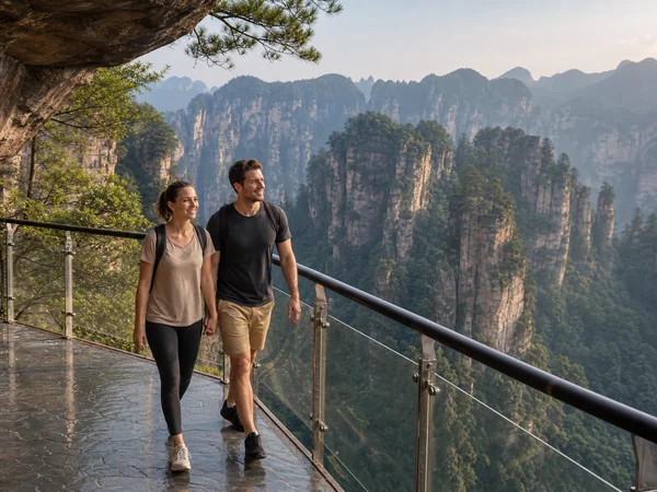 Australian travelers hiking in Zhangjiajie National Forest Park