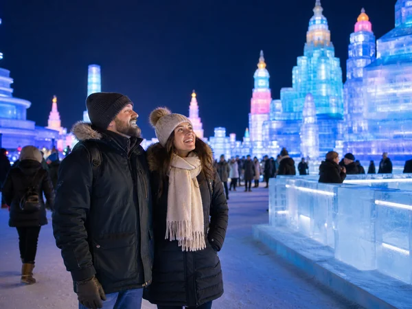Canadian travelers visiting Harbin Ice and Snow World
