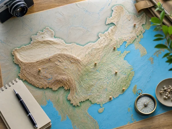 Relief map of China for travel route planning