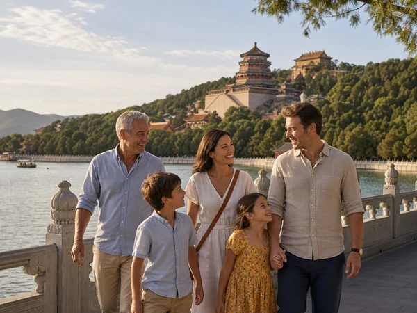 Family exploring the Summer Palace in Beijing