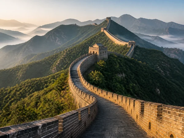 Great Wall of China winding over mountain ridges