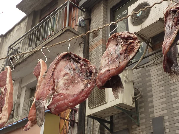 Dried meat displayed at a food market in China