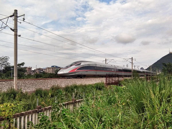 Modern Chinese high-speed train sets at a railway depot Modern Chinese high-speed train sets at a railway depot