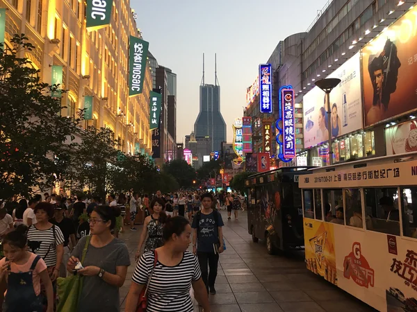 Evening pedestrians on Nanjing Road in central Shanghai