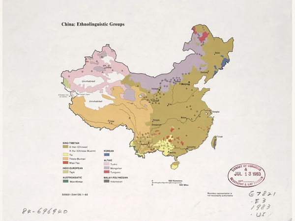 Historical reference map of ethnolinguistic groups across China