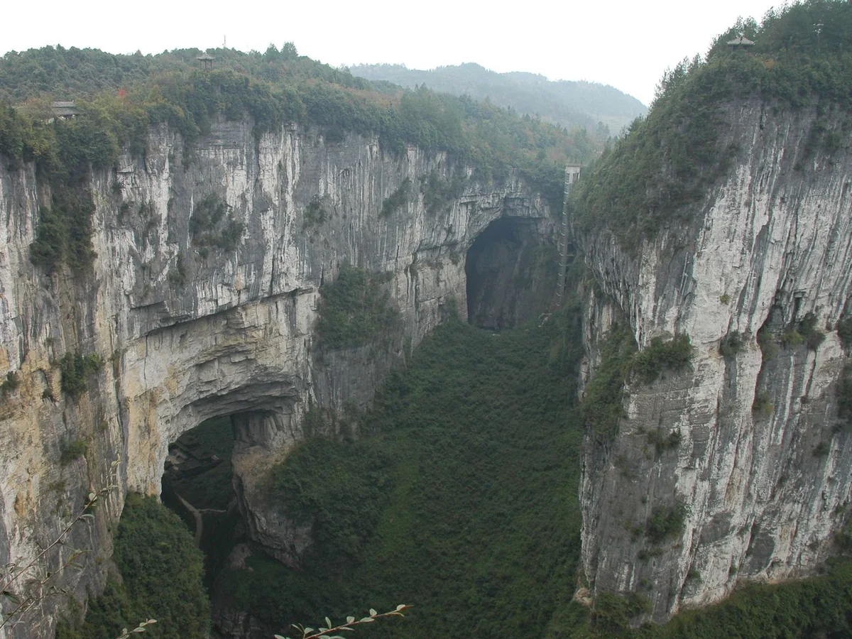 Three Natural Bridges karst landscape in Wulong, Chongqing