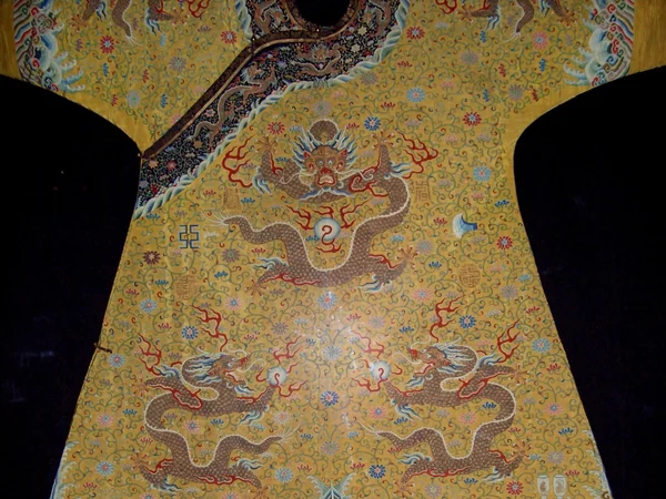 Qing dynasty court robe with dragons, clouds and waves in a museum collection Qing dynasty court robe with dragons, clouds and waves in a museum collection
